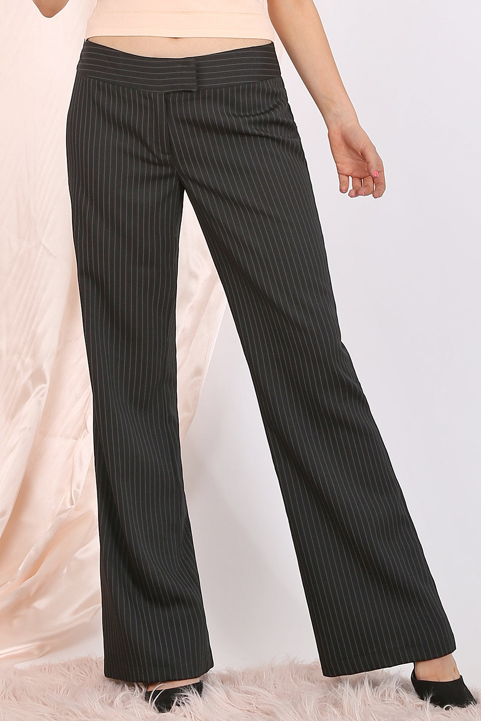 MISS PINKI Briella tailored stripe work pants in Black