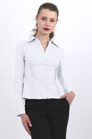 MISS PINKI Juliana long sleeve button up work shirt - white