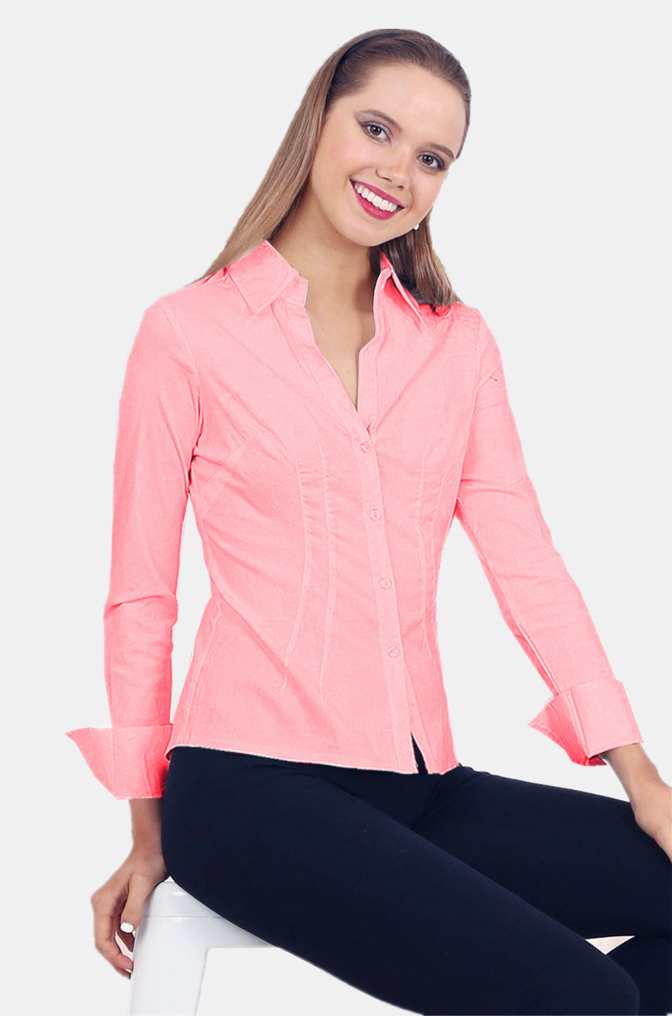 MISS PINKI Alivia long sleeve button up fitted shirt - pink